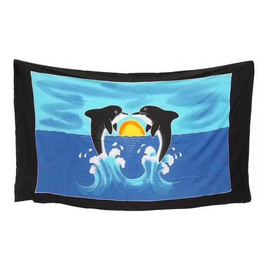 Stor sarong med motiv av Delfiner i solnedgång
