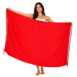 Enfärgad röd sarong med fransar