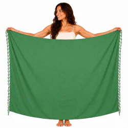 Enfärgad mörkgrön sarong med fransar