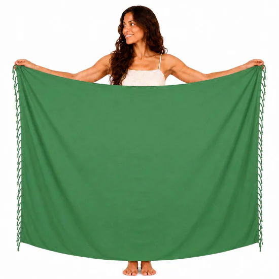 Enfärgad mörkgrön sarong i rayon med fransar