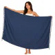 Enfärgad marinblå sarong i rayon med knutna fransar