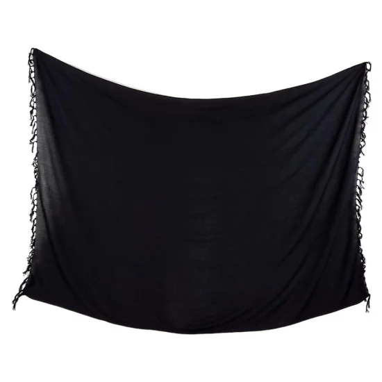 Enfärgad svart sarong 180x115 cm - Fransar på kortsidorna