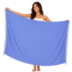 Blålila enfärgad sarong med knutna fransar