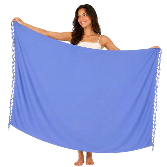 Blålila enfärgad sarong i rayon med knutna fransar