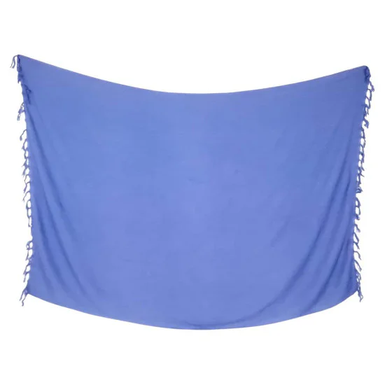 Blålila enfärgad sarong i rayon med knutna fransar