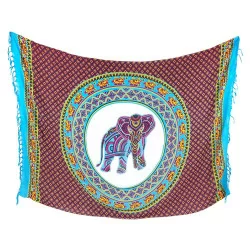 Blå & lila sarong med runt Elefant-tryck