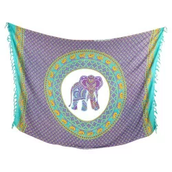 Flerfärgad elefant-sarong med fransar