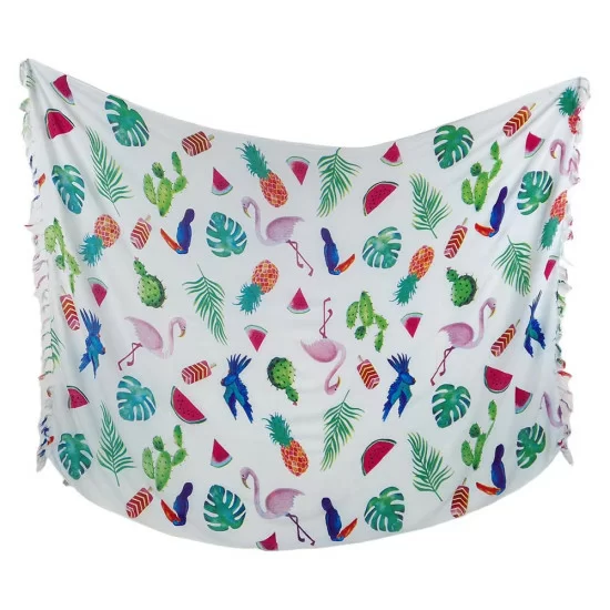 Sarong med flamingos, ananas och melon i tropiskt blandade motiv