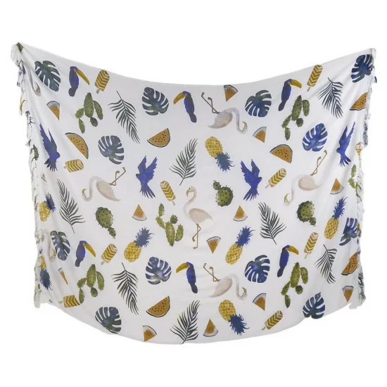 Tropisk sarong med melon, flamingo och ananas