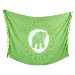 Grön pareo med elefant-tryck och fransar