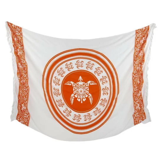 Skön vit-orange strandsarong med sköldpadda