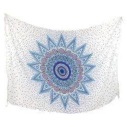 Blå mandala-stjärna med prickar på vit bakgrund