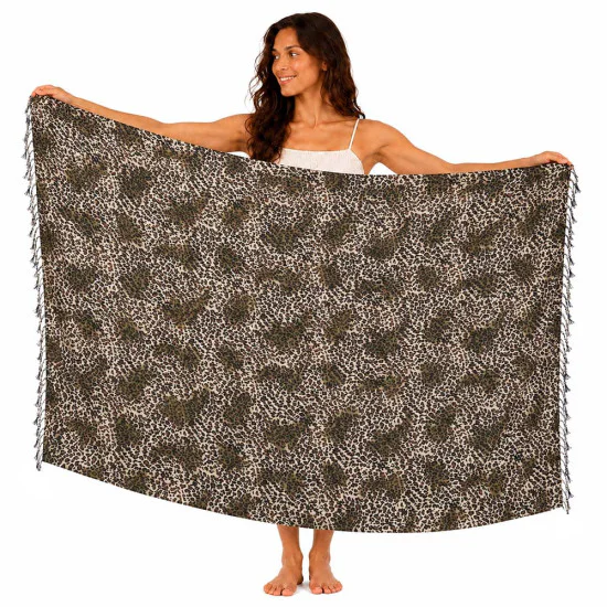 Leopardmönstrad sarong i beige, brunt och svart
