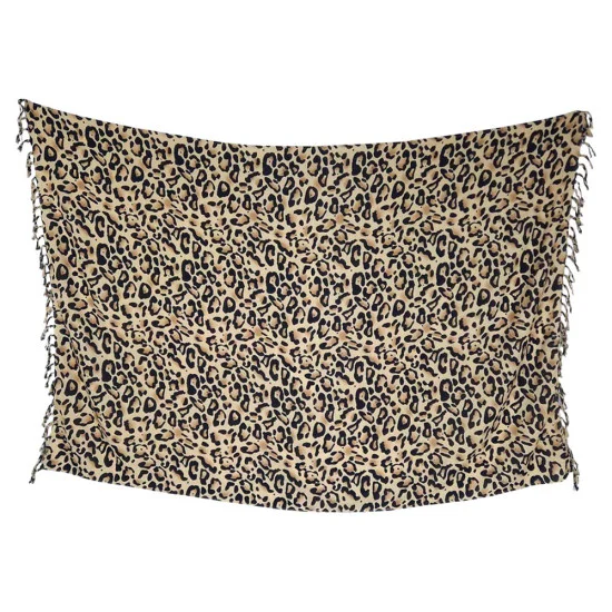 Sandfärgad sarong med svart och brunt leopardmönster