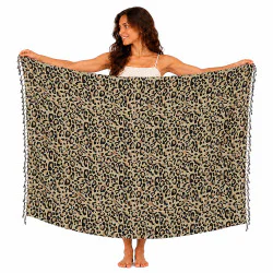 Sandfärgad sarong med leopardmönster