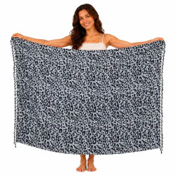 Gråblå sarong med svart leopardmönster