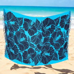 Sarong Hibiskus – Blå med svart mönster