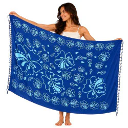 Blå sarong med turkosa hibiskusblommor