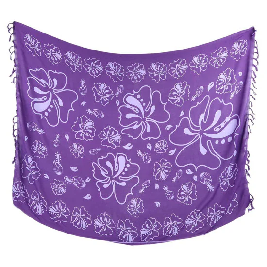 Lila sarong med hibiskusmönster‑tryck