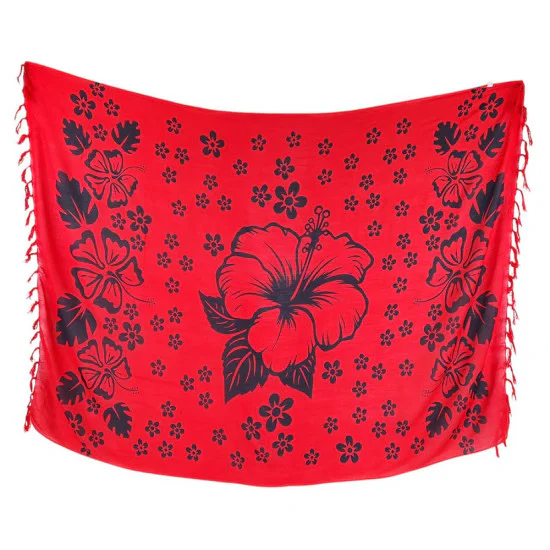 Tropisk röd sarong med hibiskus­tryck – mjuk följeslagare till strand och resa