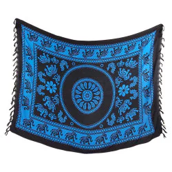 Blå sarong med svart elefantmönster