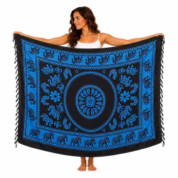Blå sarong med svart elefantmönster