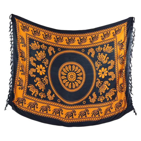 Orange sarong med vitt elefantmönster i mjukt material