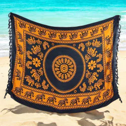 Färgstark orange strandkjol med elefanter