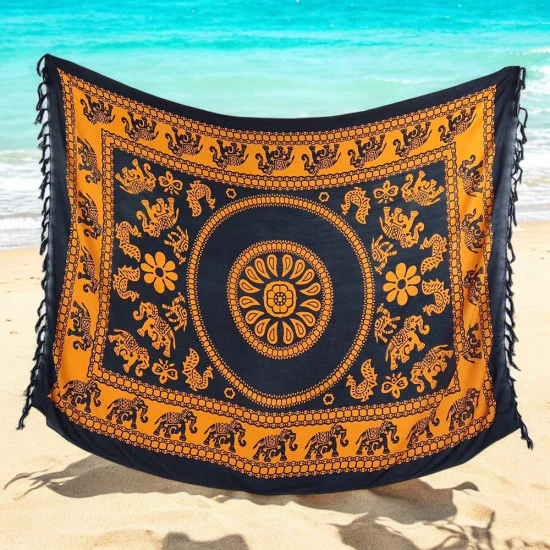 Orange sarong med vitt elefantmönster i mjukt material