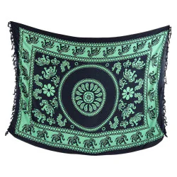 Ljusgrön och svart sarong med elefantmönster