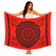 Röd sarong med vitt lotusmönster och mandala detaljer
