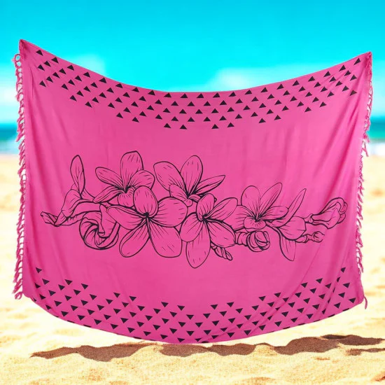 Rosa sarong med vitt hibiskusmönster i mjukt tyg