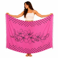 Rosa sarong med hibiskusmönster