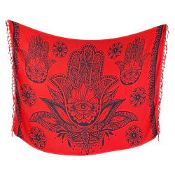 Röd sarong med svart Hamsa- och mandalamönster