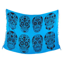 Blå sarong med svarta Calavera-dödskallar