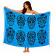 Blå sarong med svarta Calavera-dödskallar och fransar