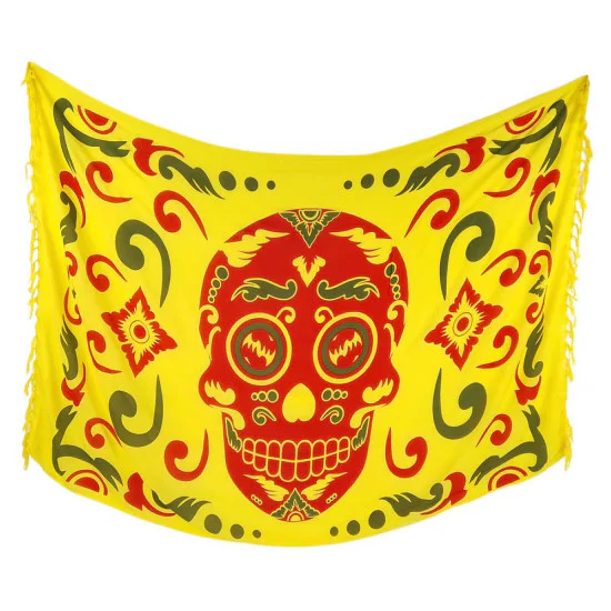 Gul sarong med röd Calavera-dödskalle och ornament