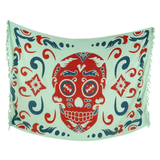 Ljusgrön sarong med rött Calavera-motiv och ornament