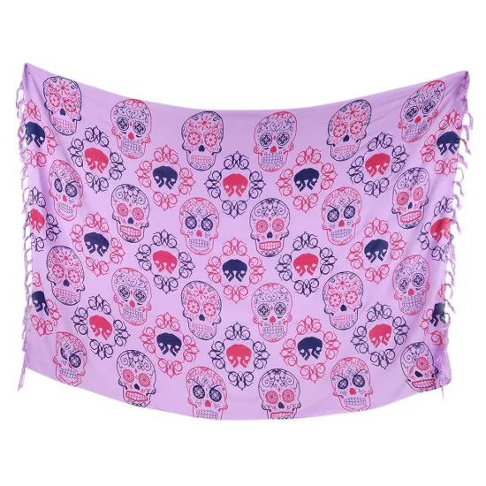 Ljuslila sarong med rosa och marinblå Calaveramotiv