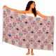 Ljusbeige sarong med rosa och marinblå Calaveramotiv