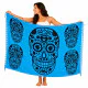 Blå sarong med stort svart Calavera-motiv och ornament